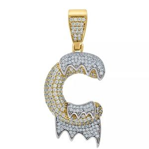 925 STERLING SILVER BUBBLE LETTER DRIP "C"PENDANT